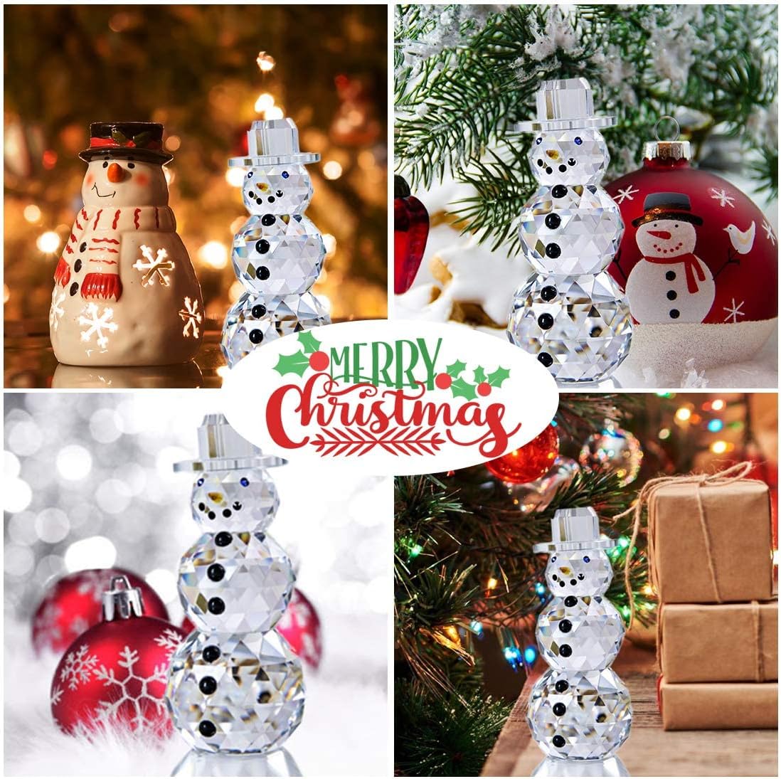 Crystal Snowman Figurines Collectibles with Hat, Table Decor Paperweight