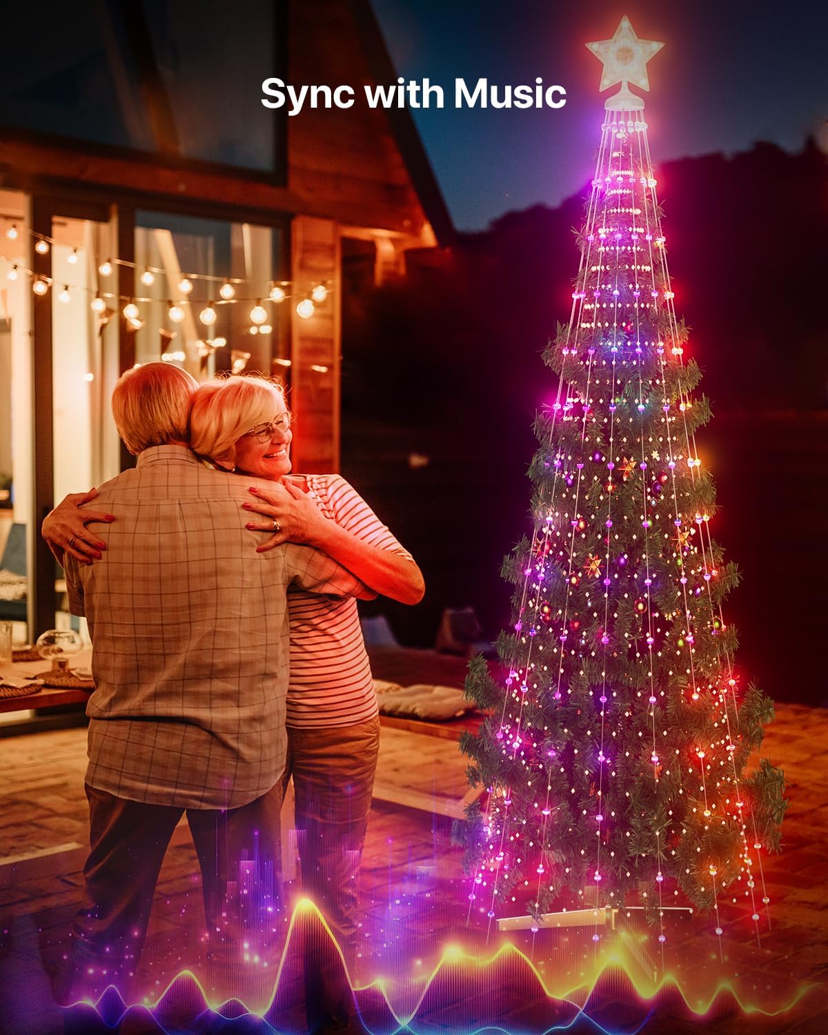 8Ft Lighted Christmas Tree, 340 RGB LEDs, DIY 16 Mil Colors Changing, Prelit Cone Tree, Music Sync, App &#x26; Remote Control, Outdoor Decoration for Bars, Patio, Beach, Pool, Cruise Party