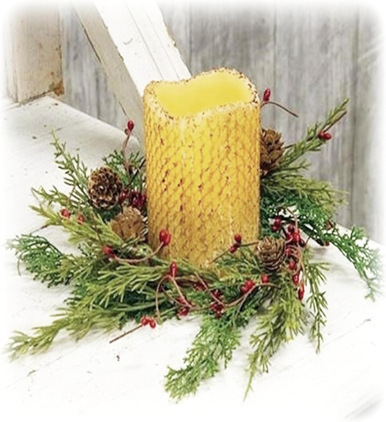 Looking Cedar Wreath Candle Ring Mini Wreath Accent for Statues, Lanterns, Nativity, Candle Holders, Doors, Windows, Centerpieces, Tree Decorations, Holiday Decor, Pillars