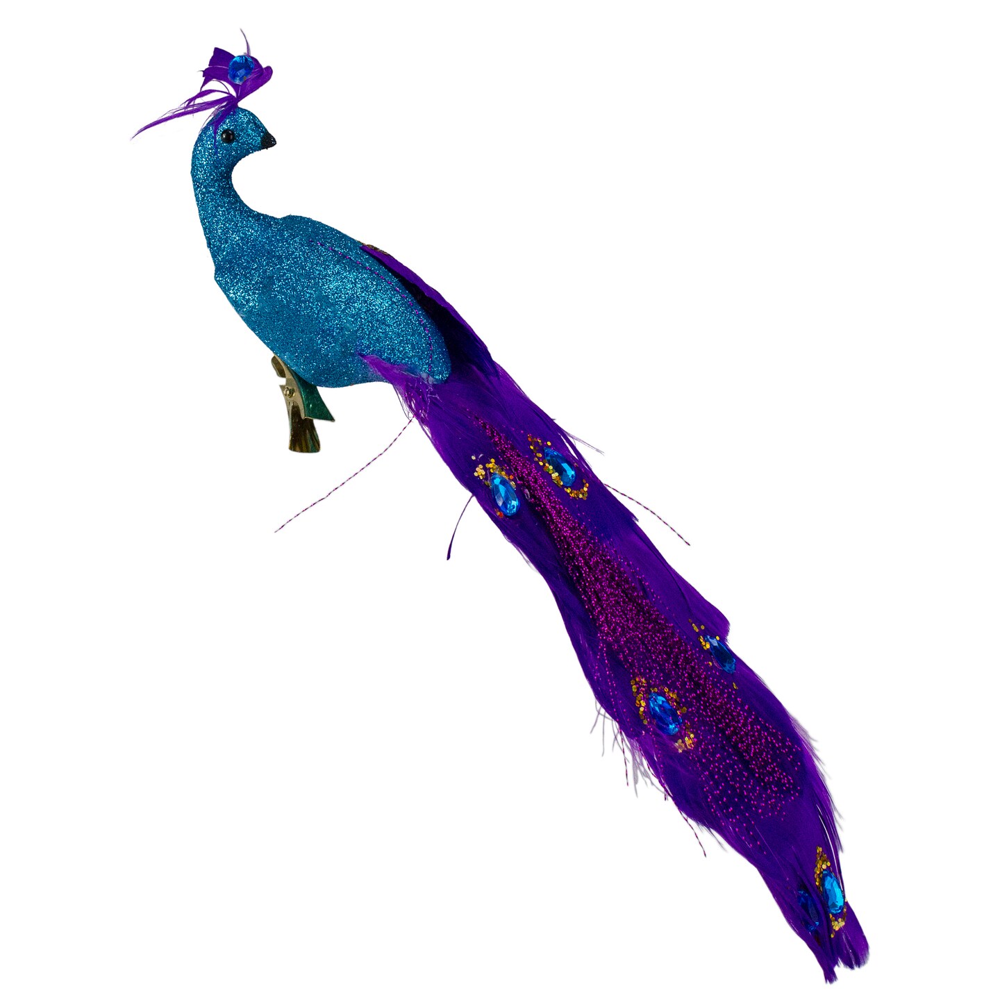 Northlight Jeweled Peacock Bird Clip On Christmas Ornament - 11" - Purple and Blue