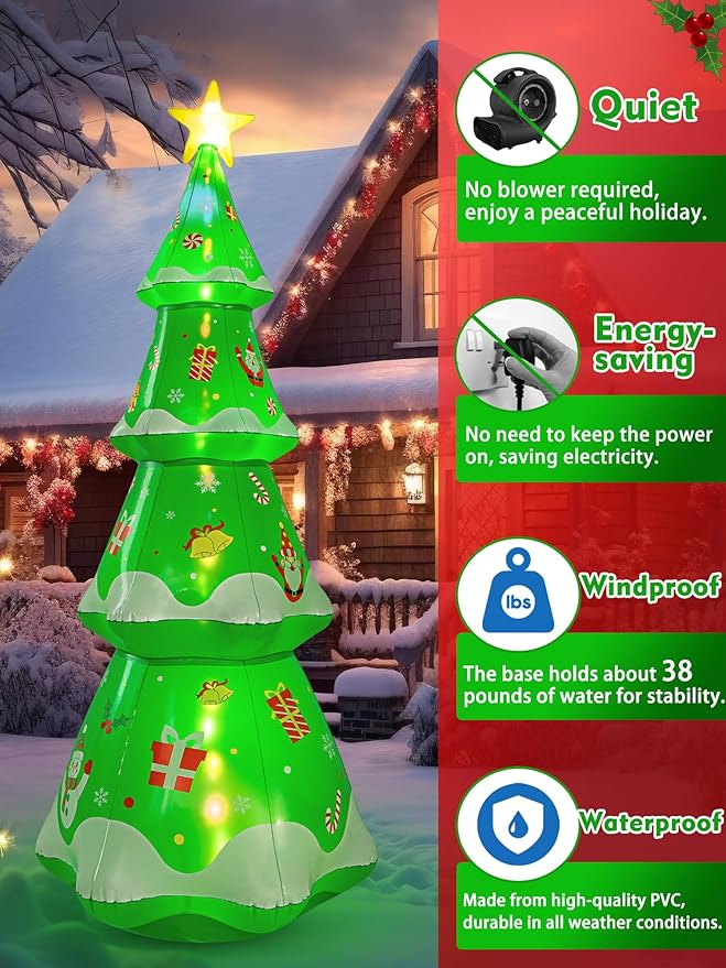 Outdoor Decorations, Christmas Inflatable Outdoor Decoration with Build in Bright LED Lights, Blow Up Christmas Decorations Outdoor for Yard, Garden, Lawn