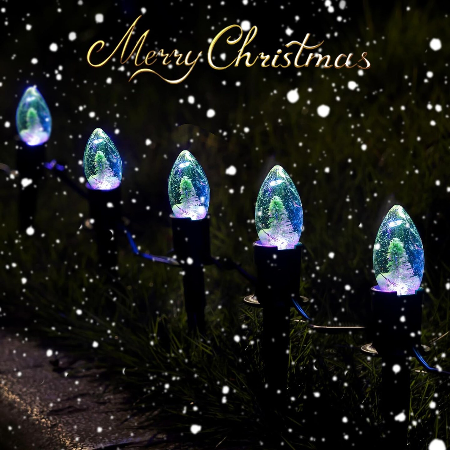 Christmas Pathway Lights Outdoor - 24.2Ft 20 C9 LED Christmas Lights with Marker Stakes, Christmas Tree Color Changing String Lights for Walkway Yard Decorations Waterproof Plug in Multicolor