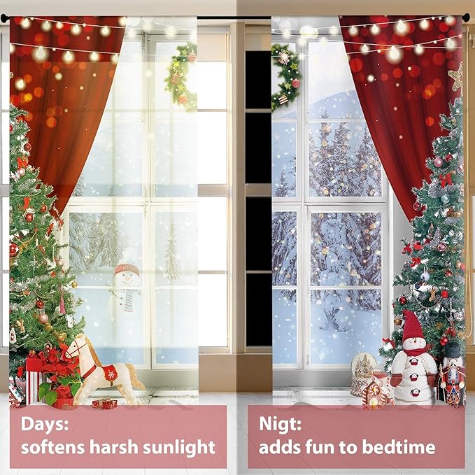 Christmas Curtains 83 x 81 Inch Winter Bedroom Window Drapes Tree Xmas Curtains for Living Room Curtain for Farmhouse Bathroom Kitchen Village(Classic)