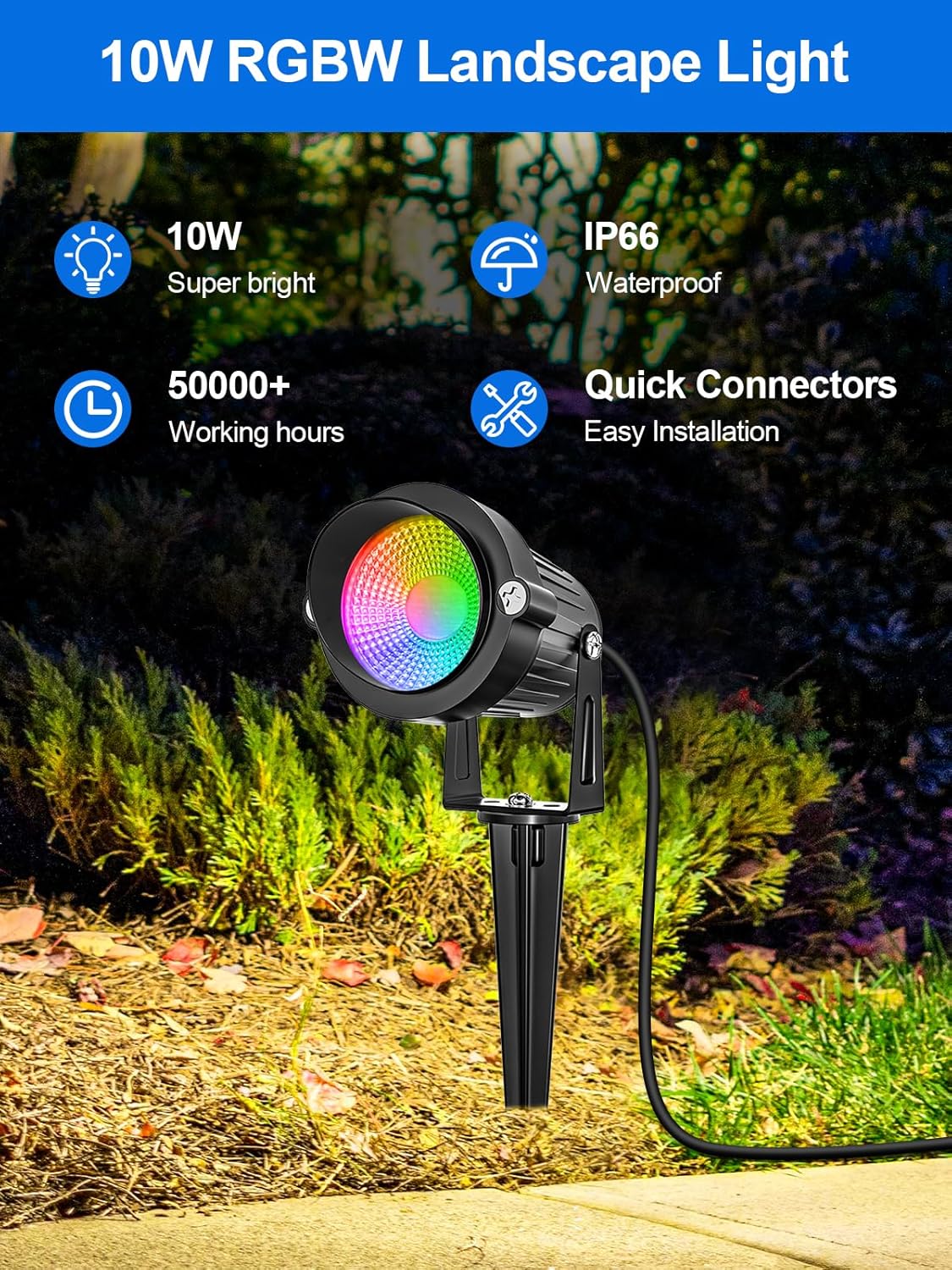 Christmas RGBW Outdoor Spotlights for Yard,10W Color Changing Landscape Lights with Remote Control 120V LED Landscape Lighting Waterproof Spotlight with Plug Tree Garden Path Decoration (4Pack)