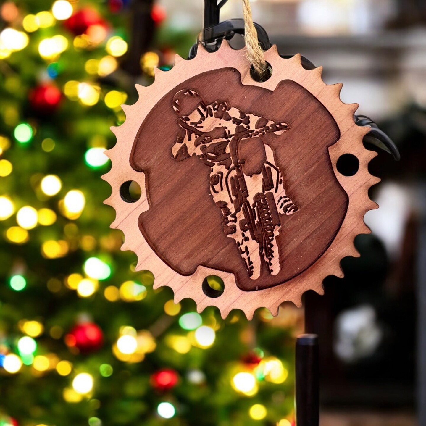 Dirtbike and Chainring - Cedar Ornament Dirtbike and Chainring - Cedar Ornament