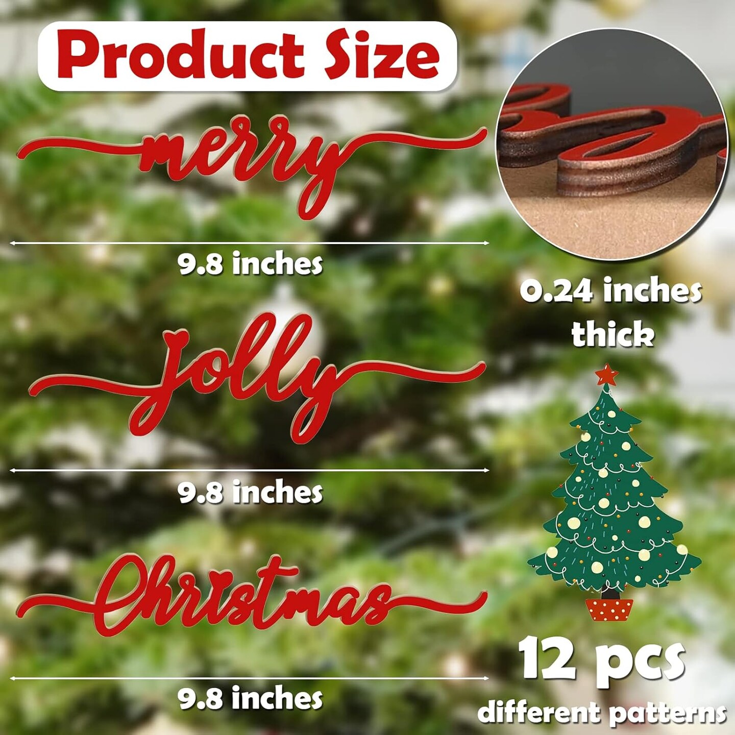 Christmas Wooden Letter Wall Sign Decor 12Pcs, Wooden Words Cutouts for Home Decorations, Table Plate Rustic Ornaments, Blessed Joyful Believe Welcome Merry Christmas Red Wooden Signs…