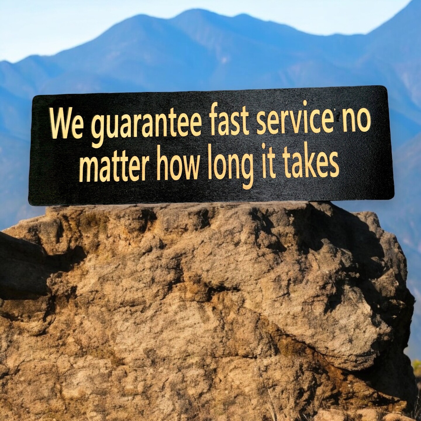 We guarantee fast service no matter how long it takes - BLACK Sign 4x12