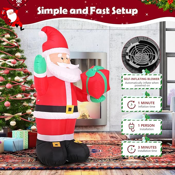 Outdoor Yard Decorations, Huge Blow up Santa Claus with Gift Bag and Built-in LED Lights, Outdoor Christmas Decorations for Yard Garden Party Hall Mall