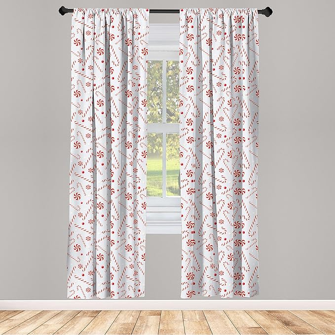 Candy Cane Window Curtains, Sugary Treats of New Year Celebrations Pattern of Holiday Food, Lightweight Decor 2-Panel Set with Rod Pocket, Pair of - 28&#x22; x 84&#x22;, Red White Coconut