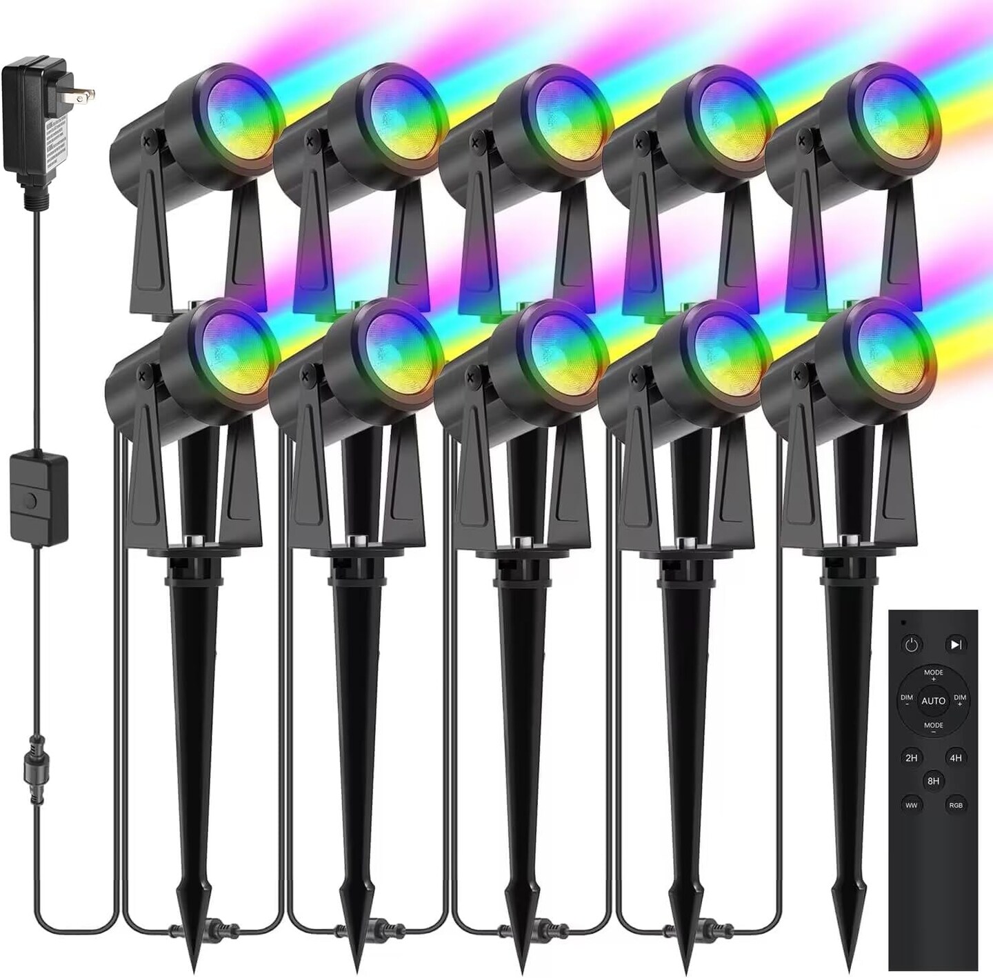 Outdoor Landscape Lighting with Remote, RGBW Color Changing Spot Uplights,10 Pack