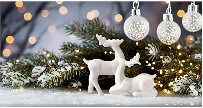 Pack 2 Mini Animal Reindeer Decor Deer Statues Sculpture Tabletop Ornaments for Cabinet Mantel Shelves Fireplace Home Décor Accents Collectible Figurines