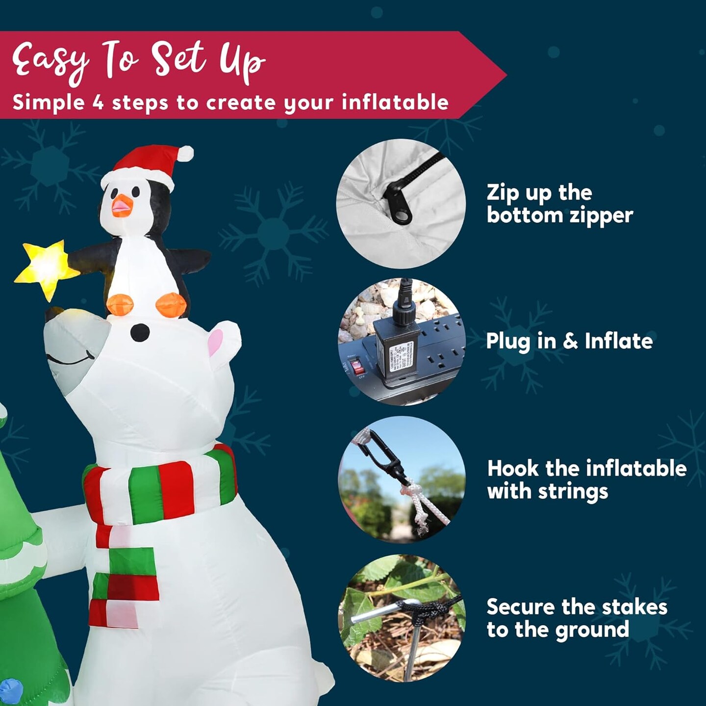 6 ft Christmas Polar Bear Inflatable Decoration, Polar Bear with Penguin &#x26; Xmas Tree Inflatable with Build-in LEDs Blow Up Inflatables for Christmas Party Outdoor, Yard, Garden, Winter D&#xE9;cor