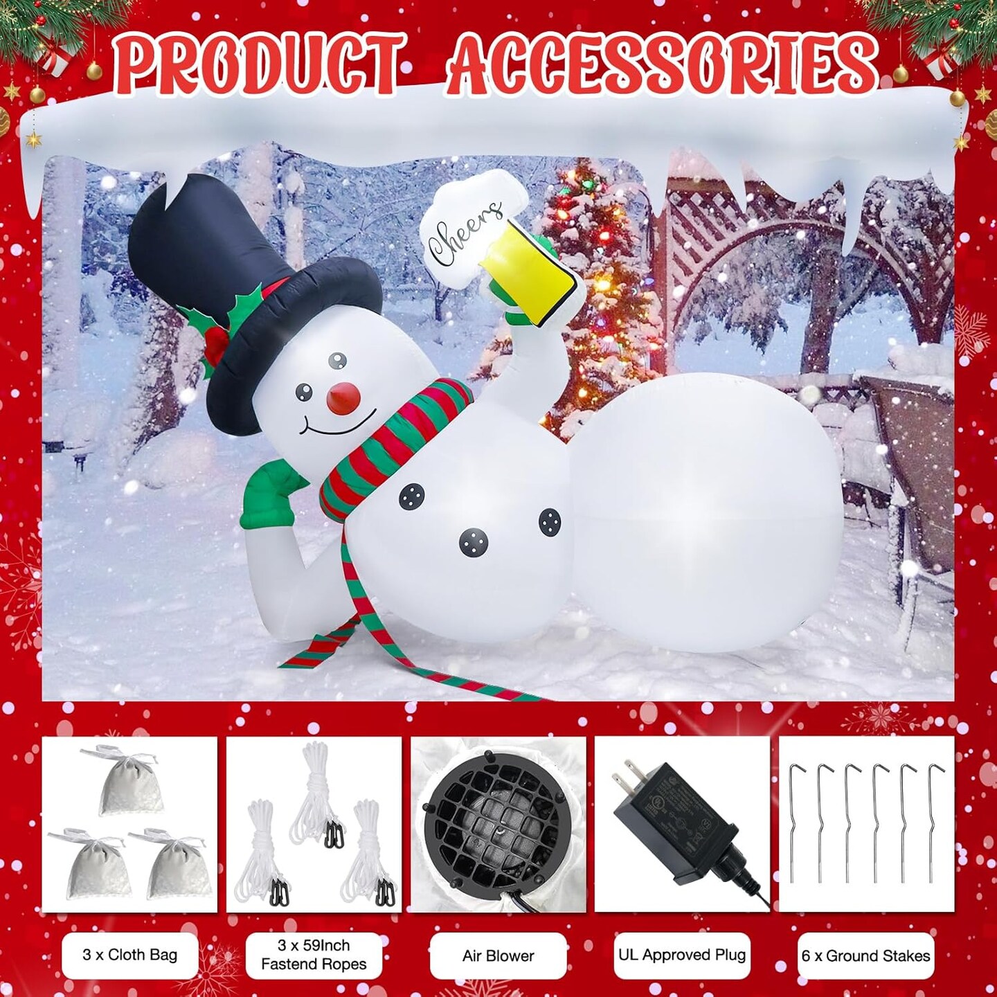 10FT Christmas Inflatable Outdoor Decoration, Giant Funny Lounging Inflatable Snowman with Built-in LED Lights, Blow Up Christmas Yard Decorations Outdoor for Xmas Lawn Garden Holiday Party