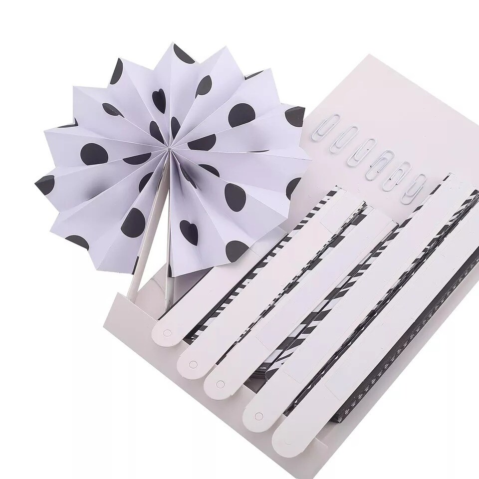 6 pcs Black and White Paper Fans Wall Backdrop Wedding Party Events Decorations
