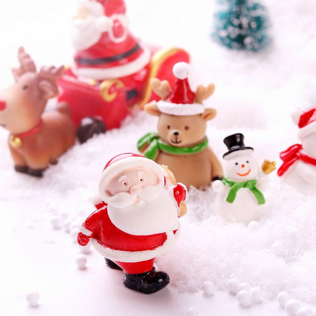 Christmas Miniature Figurines Mini Santa Clause Ornament Xmas Micro Landscape Christmas Tree Christmas Figurines Snowman Reindeer Gift for DIY Fairy Garden 18PCS