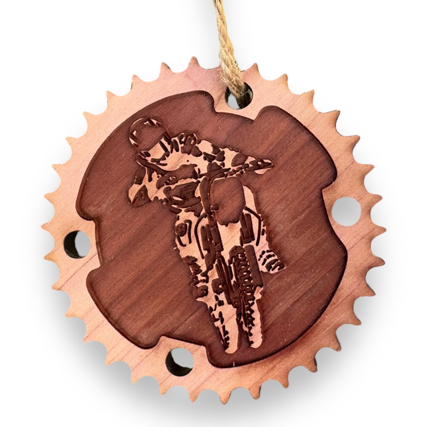 Dirtbike and Chainring - Cedar Ornament Dirtbike and Chainring - Cedar Ornament