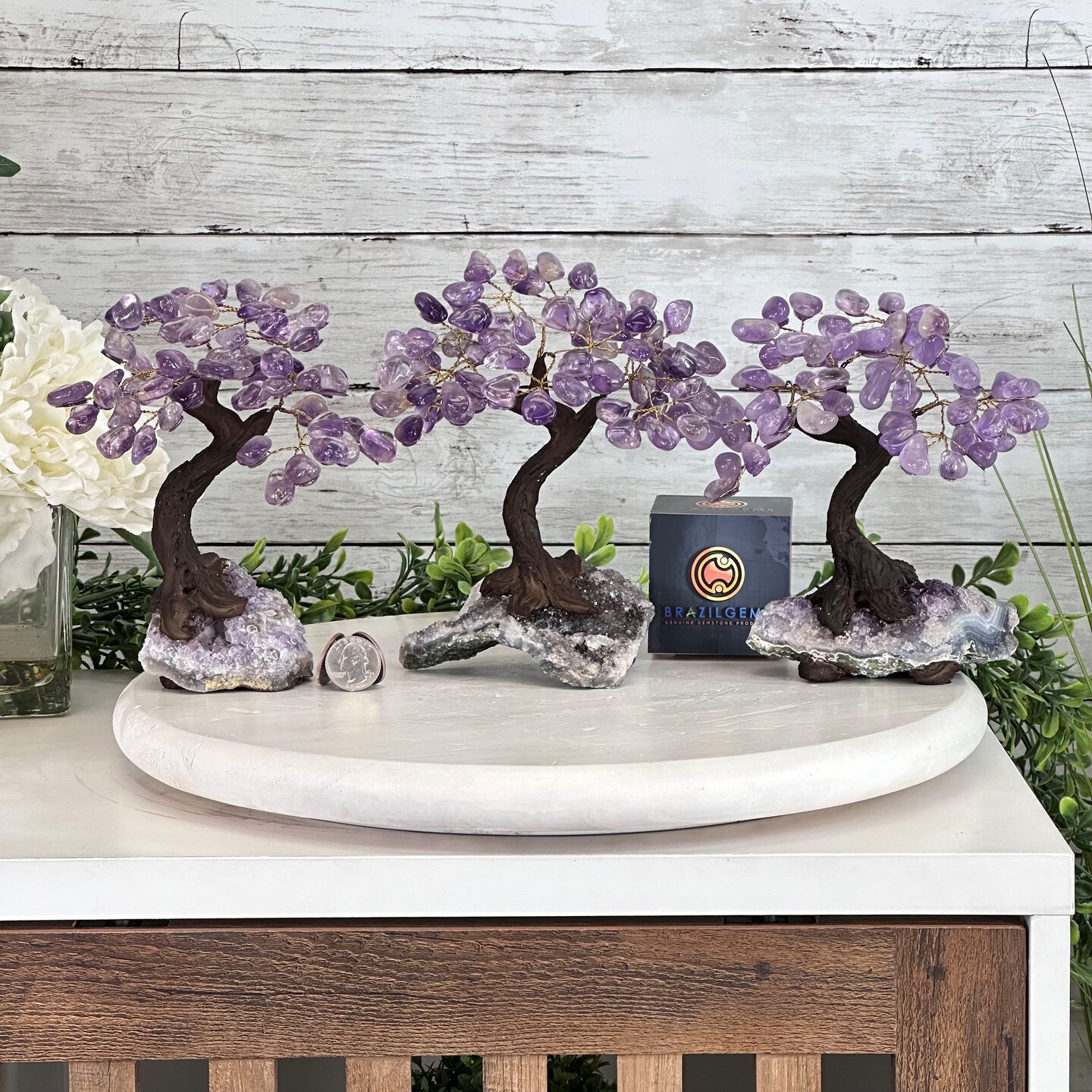 Amethyst 7 inches Tall Handmade Gemstone Tree on a Crystal base, 60 Gems 5402AMTH by Brazil Gems® product 2