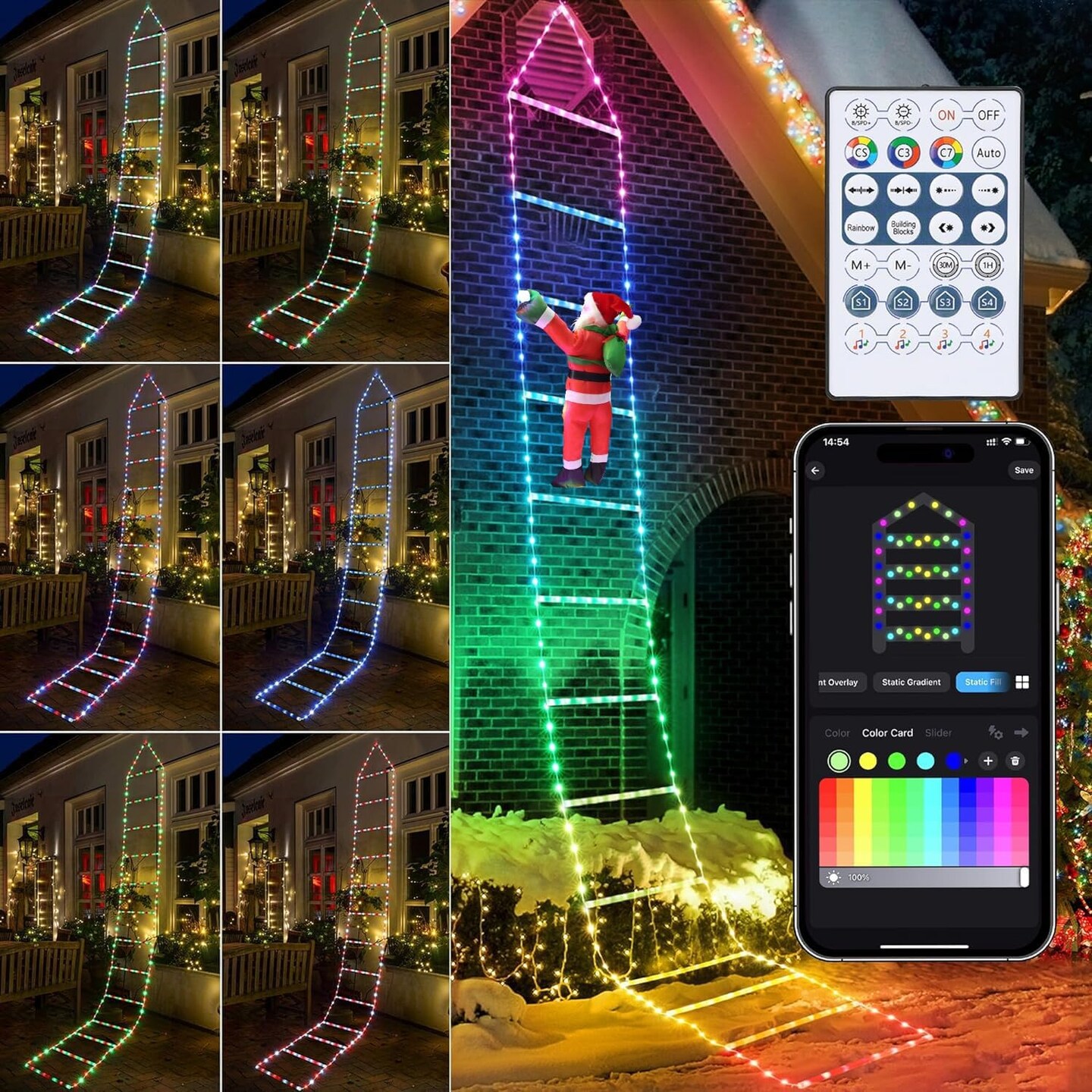 Christmas Decorations Lights, 10ft Smart RGB Christmas Decorative Lights with Santa Claus, Bluetooth &#x26; App Controlled Ladder Lights - Music Sync Color Changing Xmas Lights for Indoor Outdoor