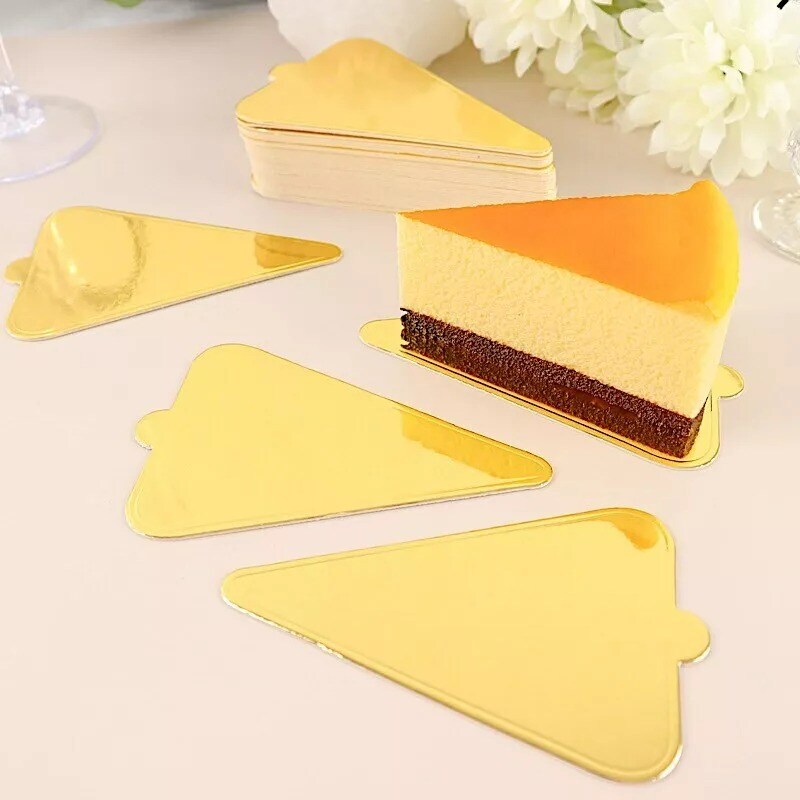 Gold 50 Metallic 5&#x22; Triangle Cake Boards Disposable Mini Dessert Tray Events