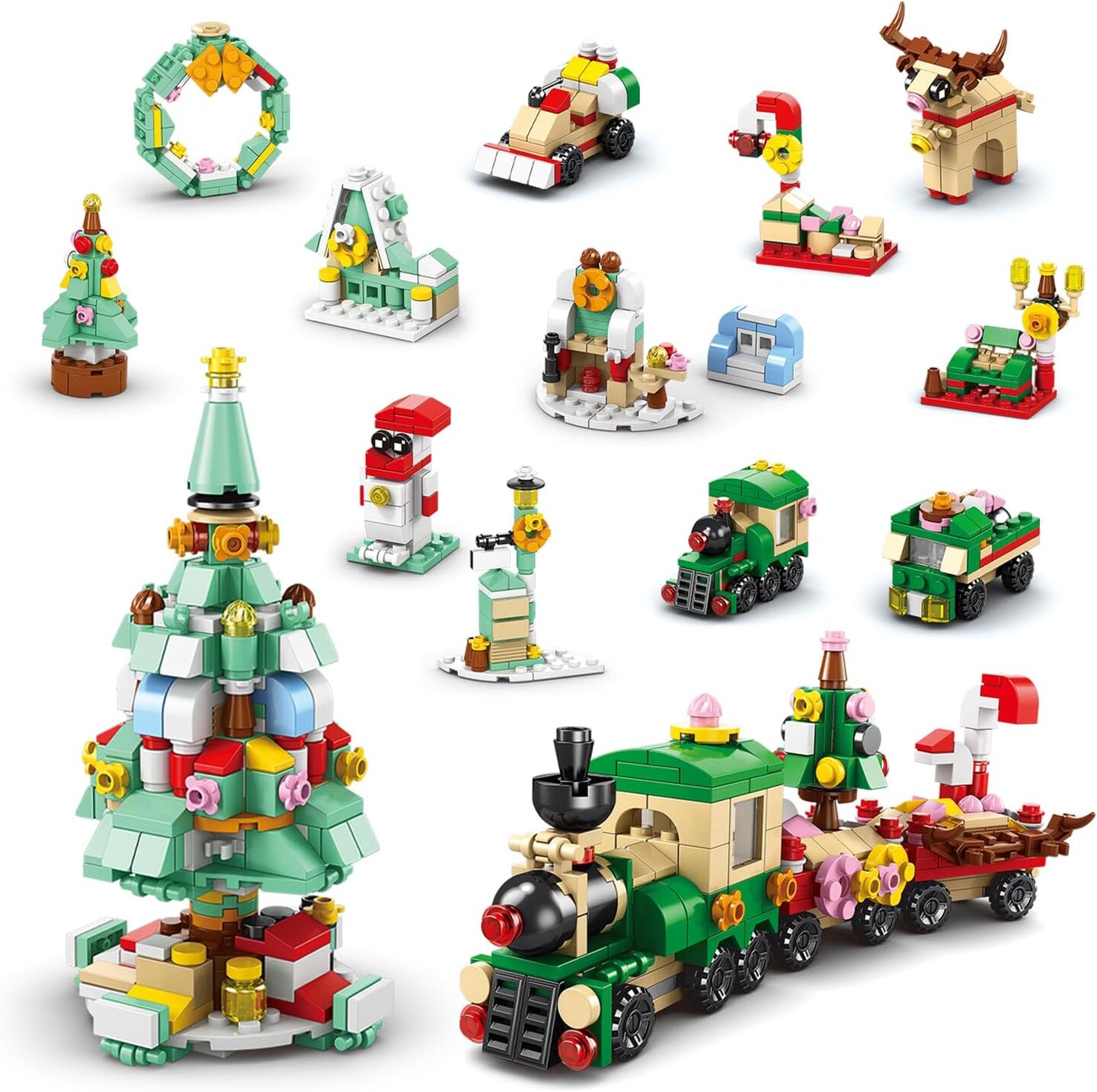 544 Piece Children&#x27;s Christmas Advent Gifts 2024, STEM Play Sets, Christmas Themed Mini-Block Sets, Surprise Collection Party Atmosphere Gifts, for Kids Boys Girls Ages 6+