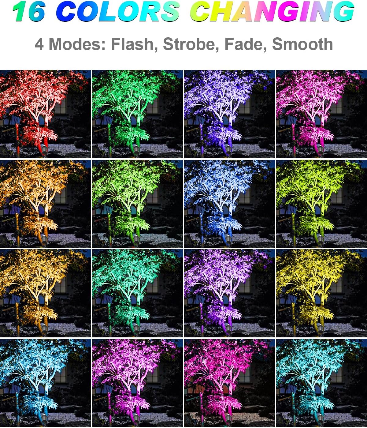 Christmas RGBW Outdoor Spotlights for Yard,10W Color Changing Landscape Lights with Remote Control 120V LED Landscape Lighting Waterproof Spotlight with Plug Tree Garden Path Decoration (4Pack)