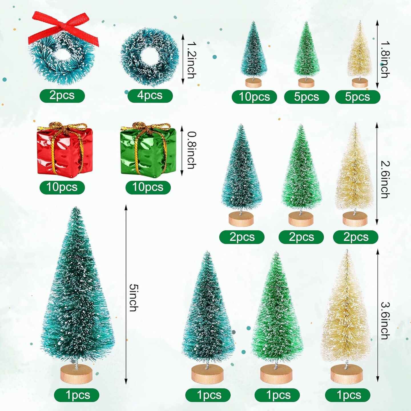 56 Pcs Artificial Mini Christmas Trees Set - Miniature Sisal Frosted Christmas Trees Bottle Brush Trees for DIY Crafts Home Table Top Decor