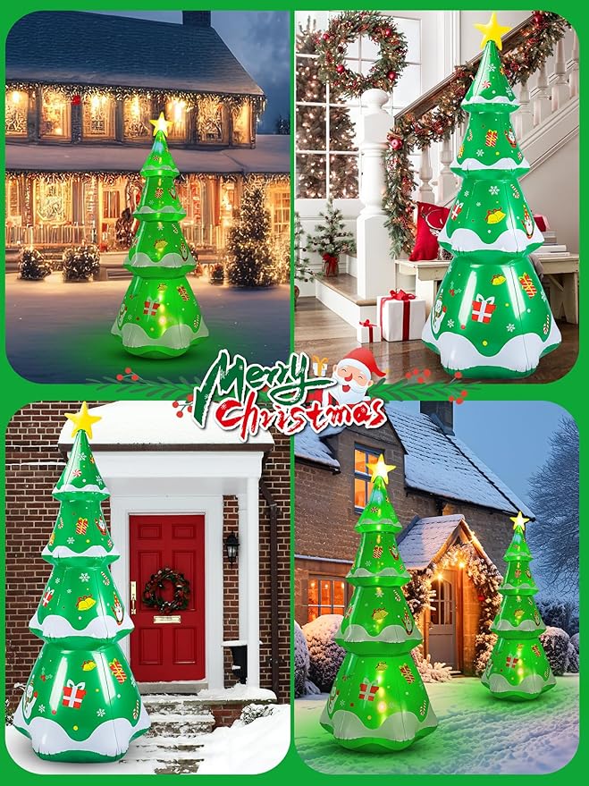 Outdoor Decorations, Christmas Inflatable Outdoor Decoration with Build in Bright LED Lights, Blow Up Christmas Decorations Outdoor for Yard, Garden, Lawn