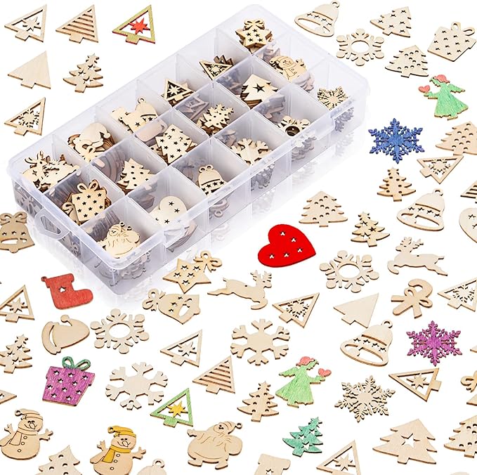 Christmas Ornaments DIY Wooden Christmas Ornaments Mini Blank Wood Slice Cutout Christmas Craft for Holiday Winter Xmas Tree Hanging Decoration DIY Craft,30 Styles
