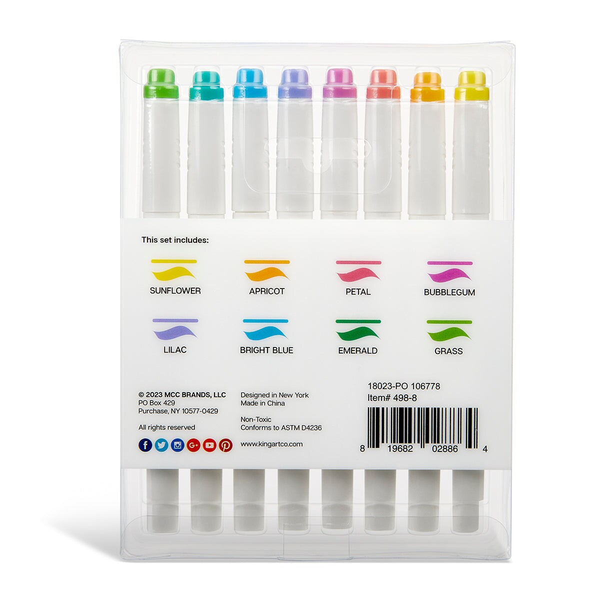 KINGART&#xAE; Twin-Tip&#xAE; Creative Markers, Soft Mild Pastel Highlighter Pens, Broad &#x26; Fine Tips, Set of 8