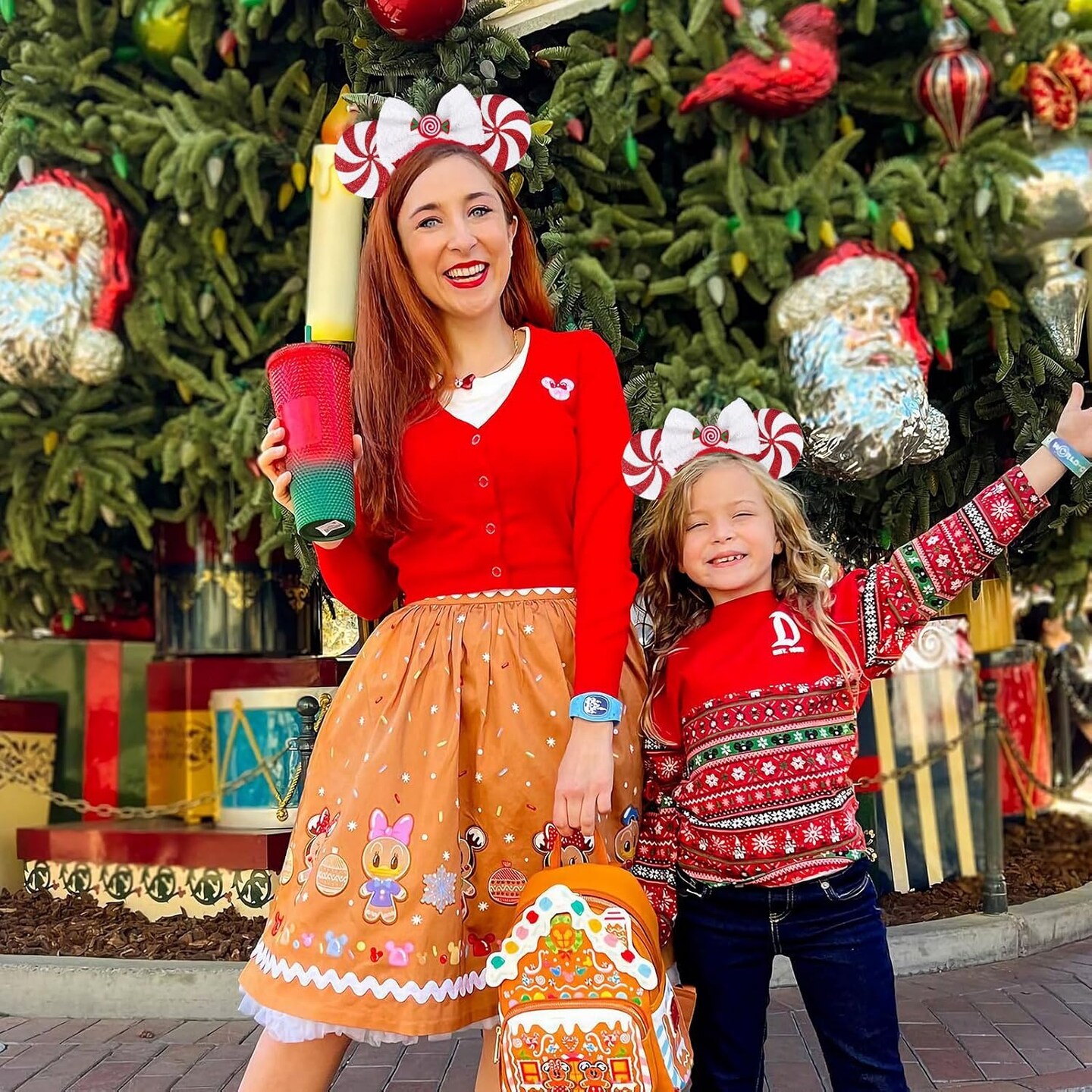 Christmas Ears for Women Adult Kids, Peppermint Candy White Red, Glitter Park Ears Christmas Headband for Christmas Party Gathering Cosplay Costumes Accessories