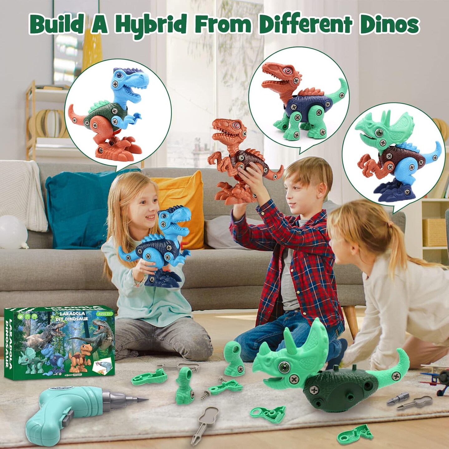Dinosaur Toys for 3 4 5 6 7 8 Year Old Boys, Kids Take Apart STEM Construction Building Kids Toys with Electric Drill, Party Christmas Birthday Gifts Boys Girls