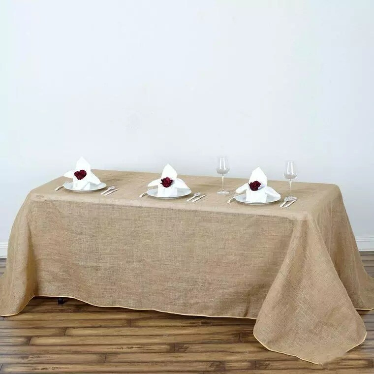 90x132&#x22; Natural Brown BURLAP RECTANGLE TABLECLOTH Wedding Party Tradeshow Linens