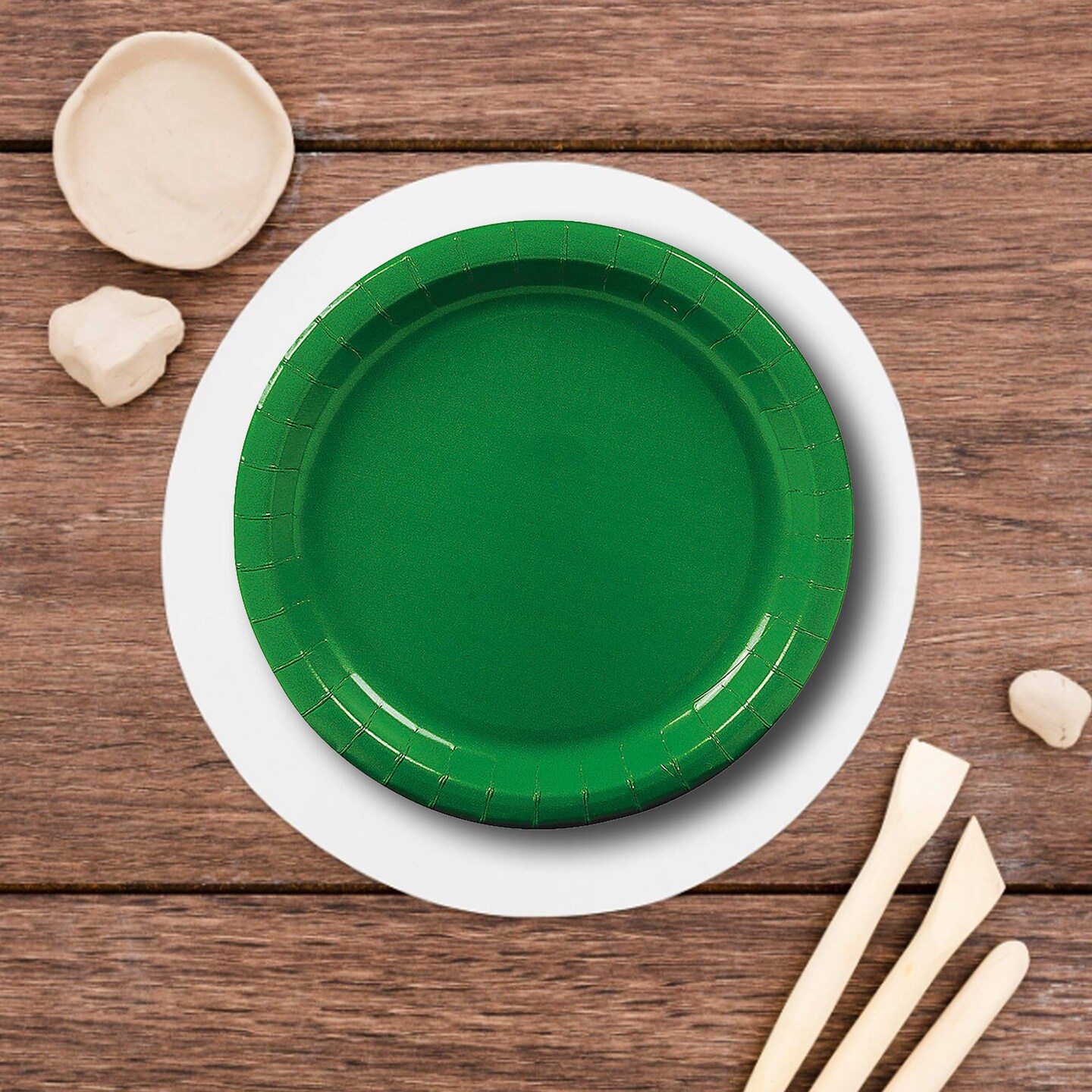 24 Count Green Color Round Paper Plates for Desserts and Events 7"
