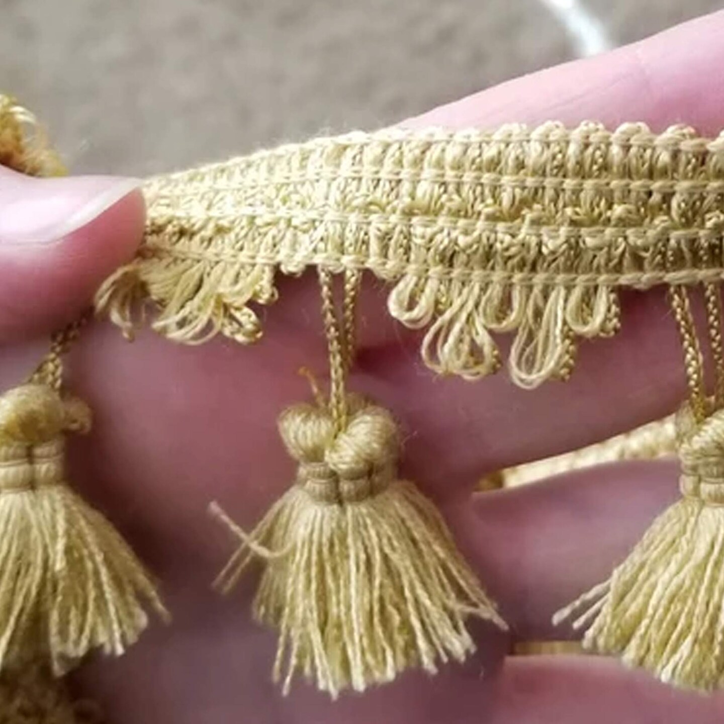 1 Yard Beige Braided Gimp Trim with Elegant Tassel Fringe for Home Décor and Upholstery 2” Width