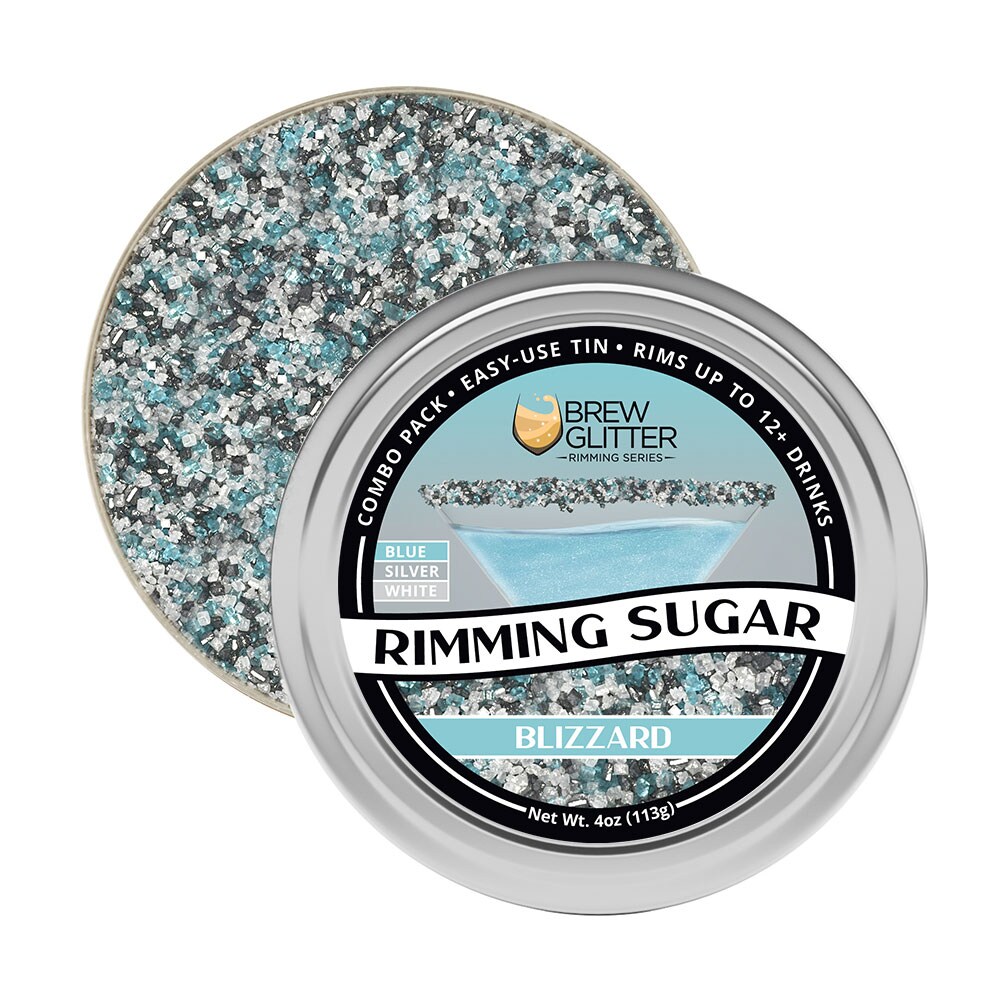 Brew Glitter - Blizzard Rimming Sugar (4oz, 1x Bar Tin) Cocktail Garnish for Mixed Drinks &#x26; Refreshments
