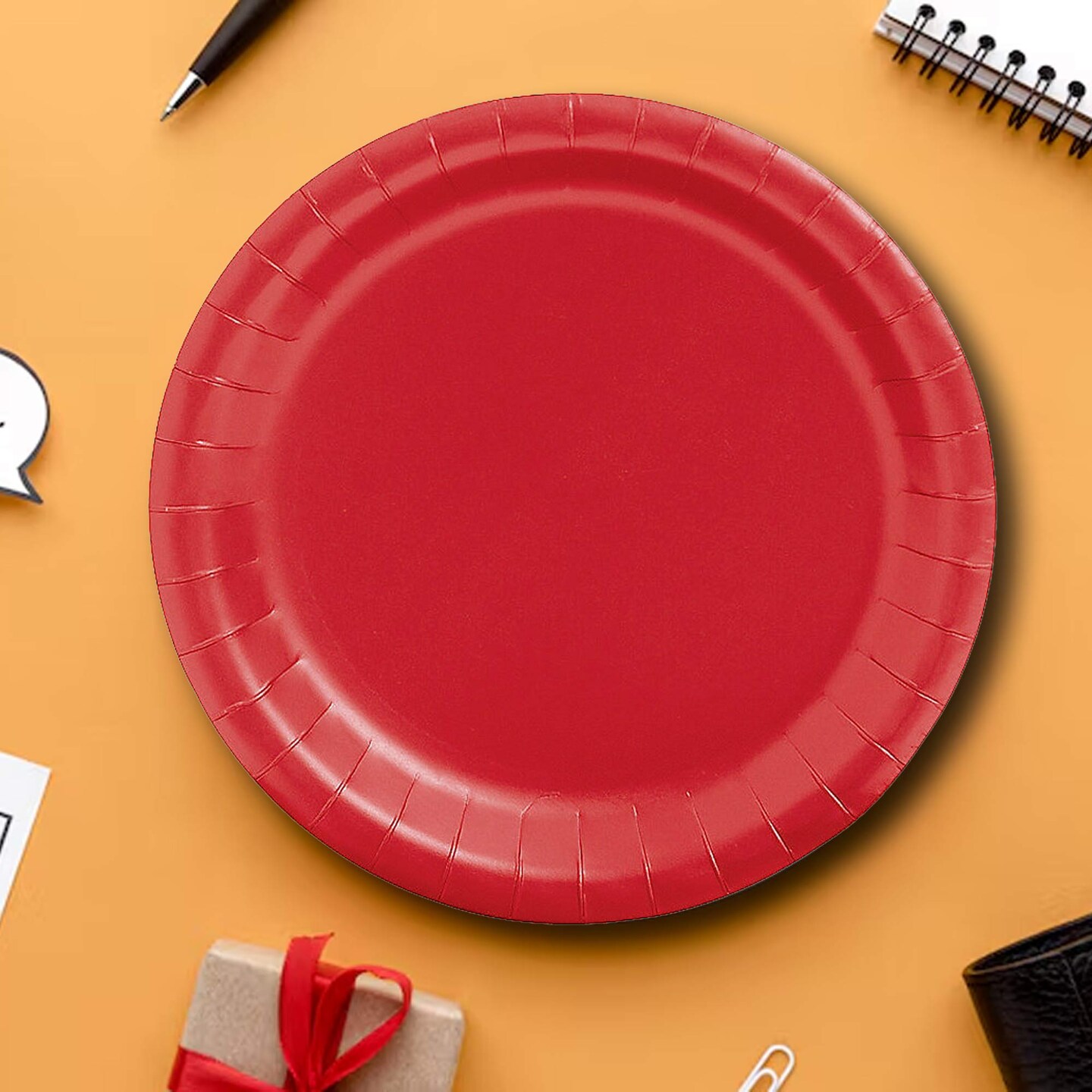 24 Count Red 7" Round Paper Dessert Plates for Birthday Party Holiday Wedding Decorations