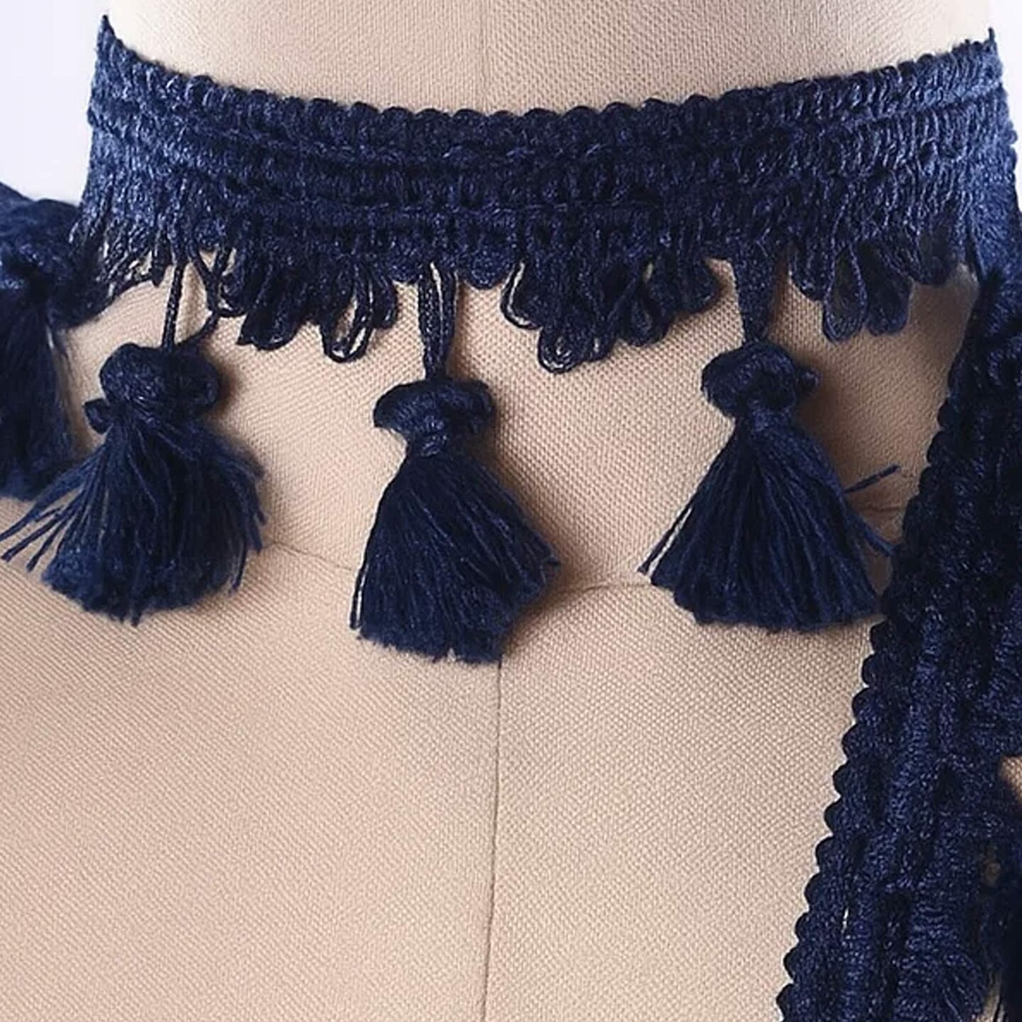 1 Yard Navy Blue Braided Gimp Tassel Fringe Trim 2 Inches Width for Curtains and Upholstery