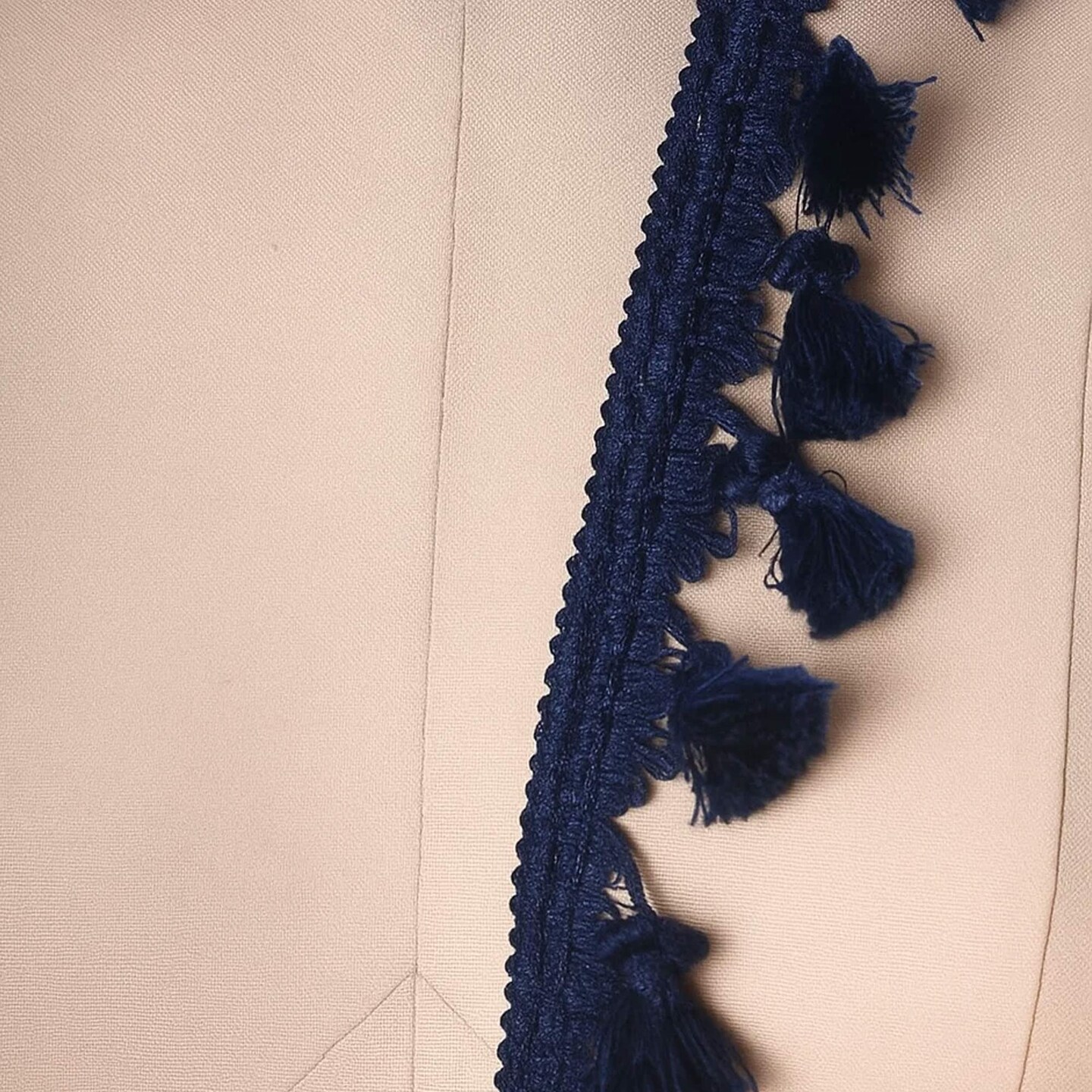 1 Yard Navy Blue Braided Gimp Tassel Fringe Trim 2 Inches Width for Curtains and Upholstery