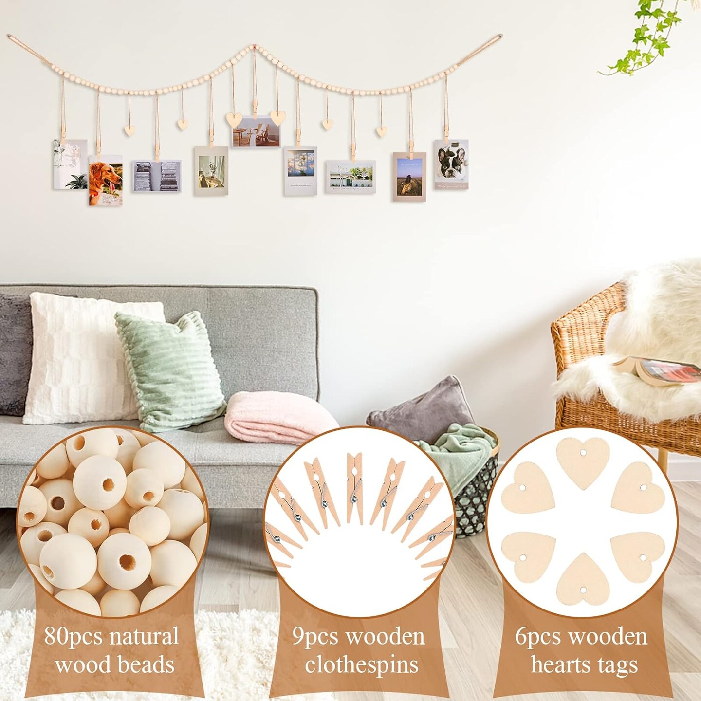 2 Pack Hanging Photo Display Room Wall Decor, Boho Collage Picture Frame