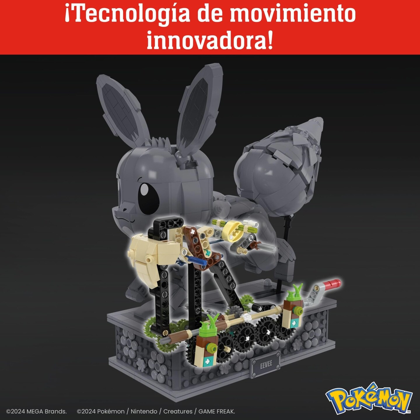 Mega Pokémon Action Figure Building Set, Motion Eevee with 1366 Pieces, Turn Crank for Running Movement, Build & Display Toy for Collectors