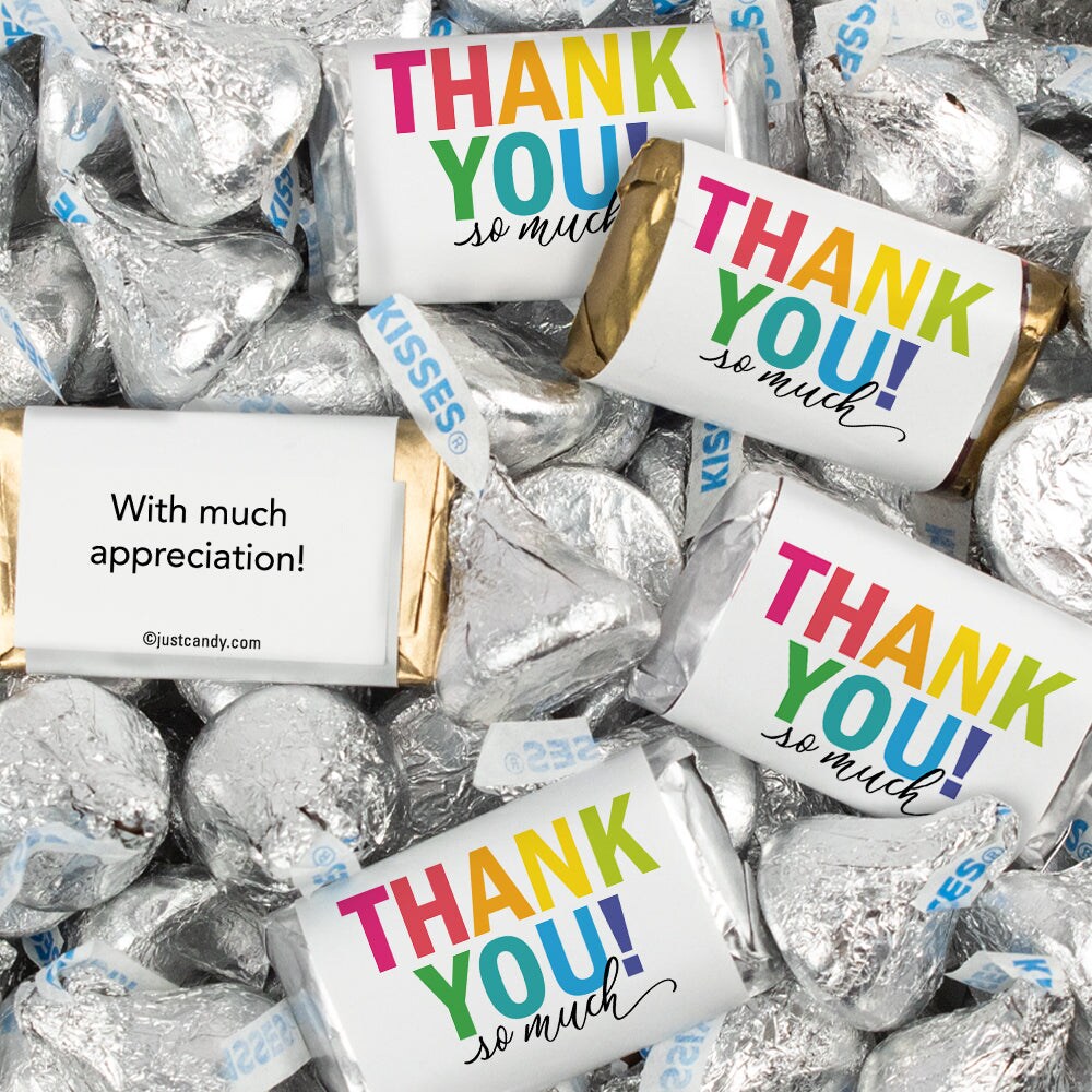 128 Pcs Thank You Candy Favors Hershey's Miniatures & Kisses - Colorful Thanks