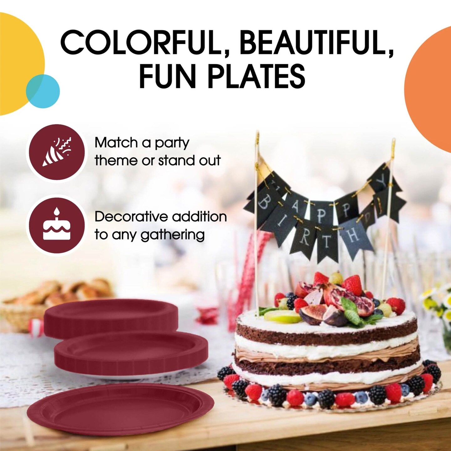 100 Count Burgundy Paper Plates 9" Disposable Party Plates for Catering Events