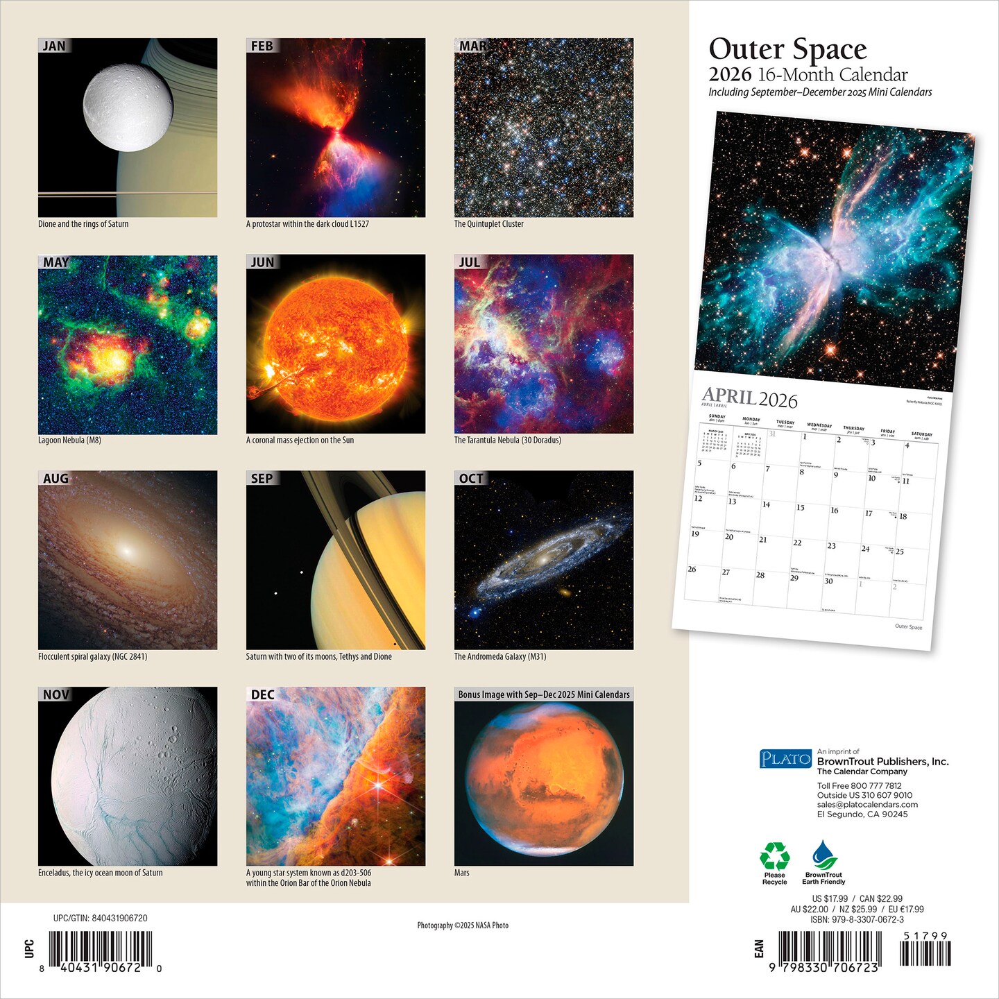 Outer Space | 2026 12 x 24 Inch (Hanging) Monthly Square Wall Calendar | Foil Stamped Cover