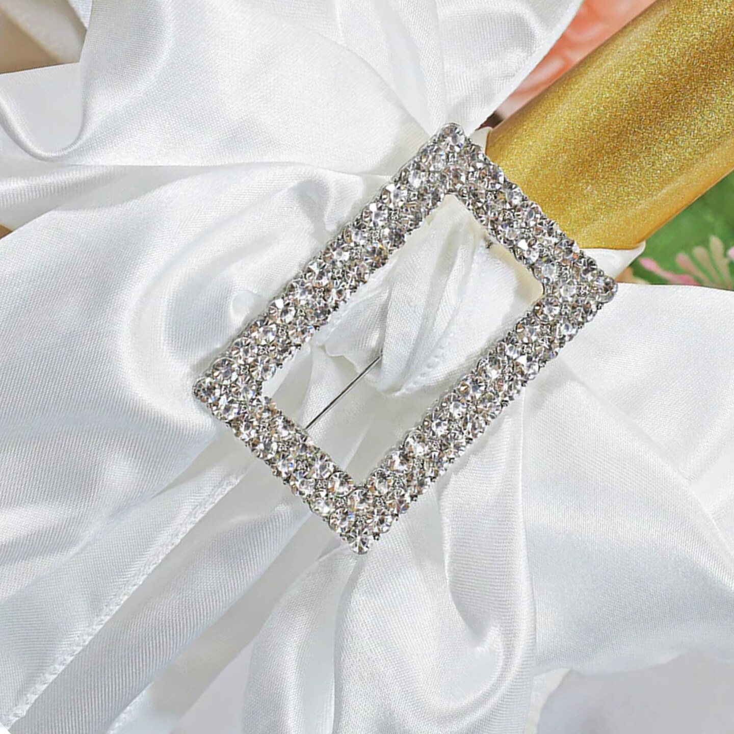 Rectangular Rhinestone Chair Band Buckle Silver Metal Accent 2 Inch Width