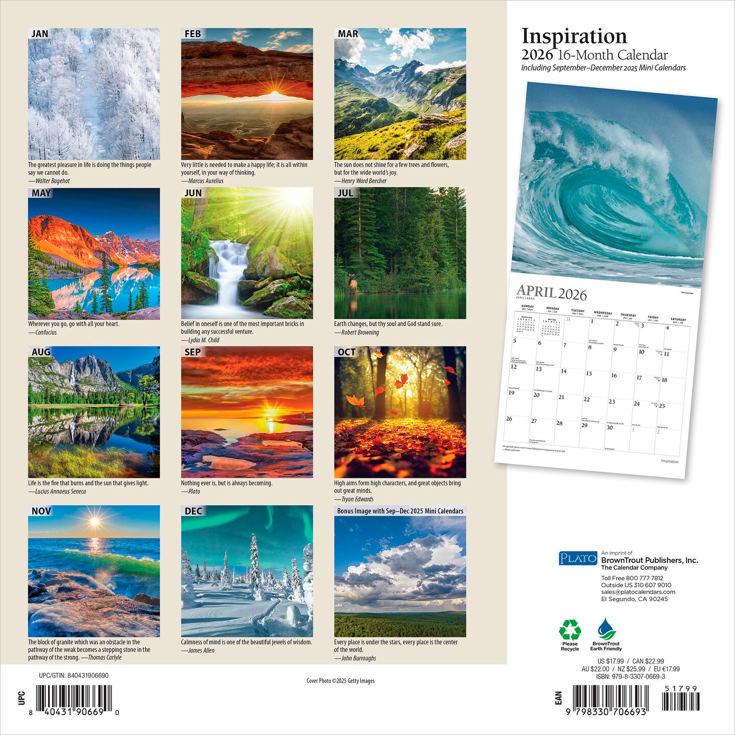 Inspiration | 2026 12 x 24 Inch (Hanging) Monthly Square Wall Calendar | Foil Stamped Cover