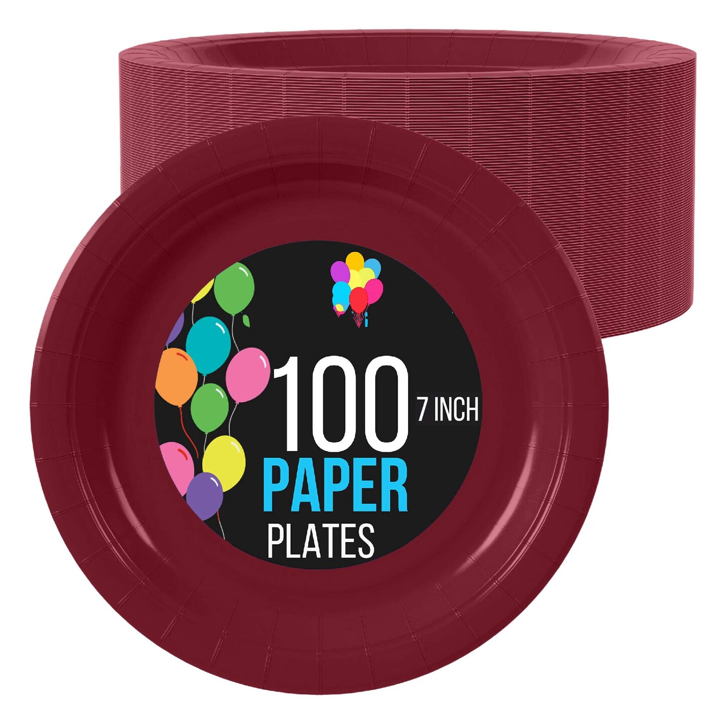 100 Count Burgundy Disposable Paper Plates for Party Wedding Events and Dinners 7 Inch