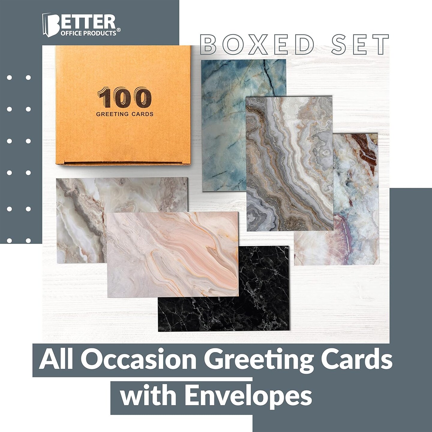 100-Pack All Occasion Greeting Cards, Natural Stone, 4 x 6 inch, 100 Folded Notecards, 6 High Gloss Cover Designs, Blank Inside, with 100 Envelopes
