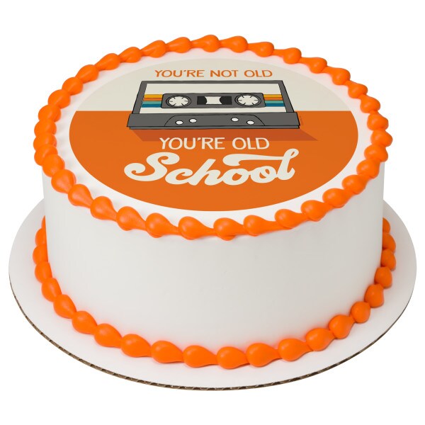 Old School Birthday Edible Cake Topper Image 7.5&#x22; Round