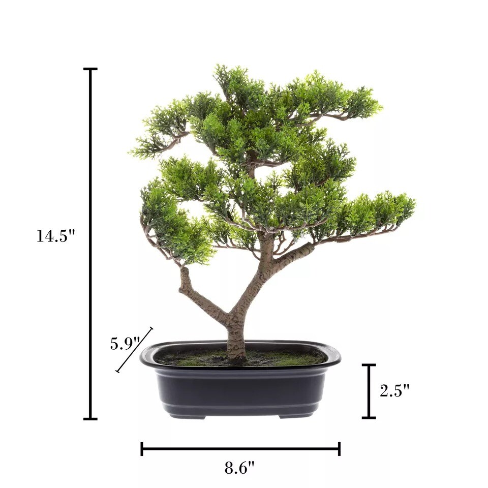 14.5&#x22; Faux Pine Bonsai Tree Realistic Artificial Topiary for Home Desk Tables