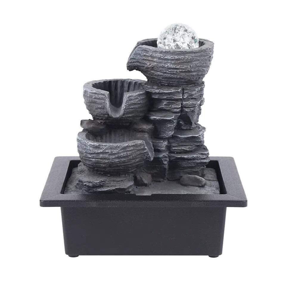 Indoor Tabletop Water Fountain with LED Light Portable Ornament Waterfall w/ LED